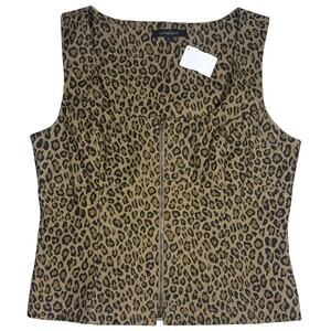 Olivaceous 100% Cotton Leopard Zip Corset Style Tank Top Size Large Brown Black